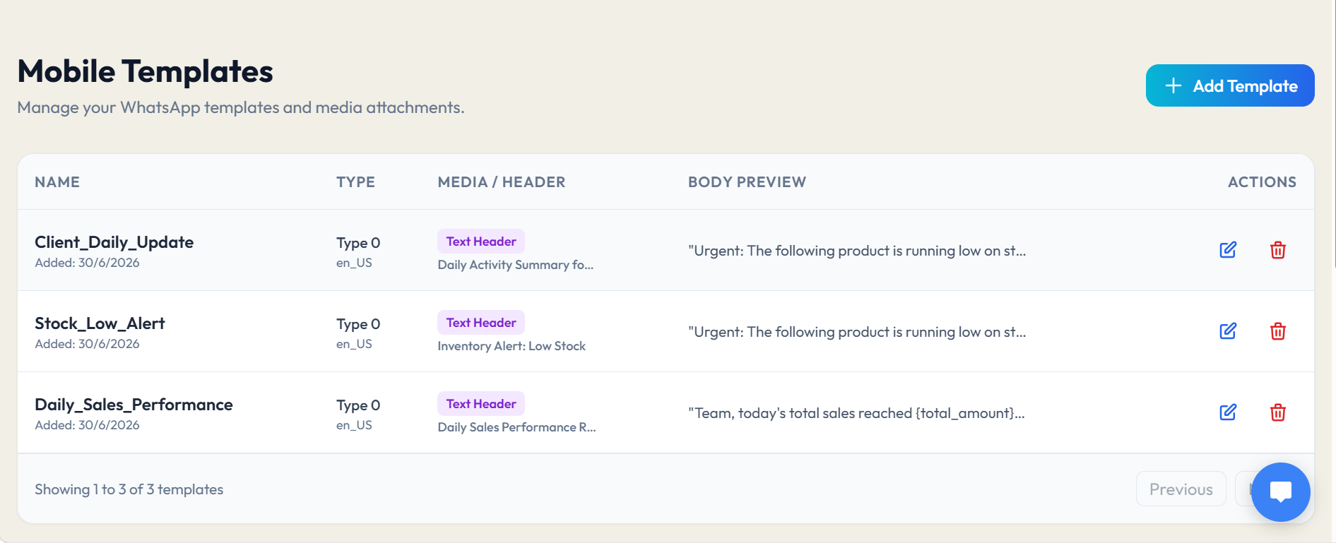 DialSummary Instant Mobile Message Templates